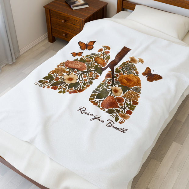 Revive Your Breath – Floral Lungs & Butterflies Blanket | Botanical Healing Throw for Comfort & Wellness - Revive Your Breath